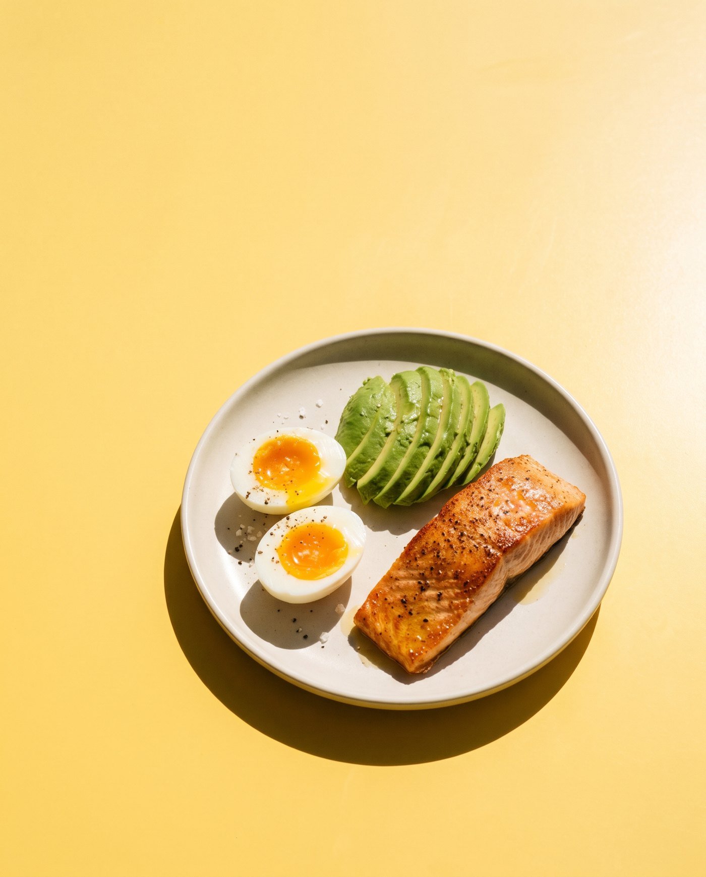 Eggs, avocado and salmon on a plate